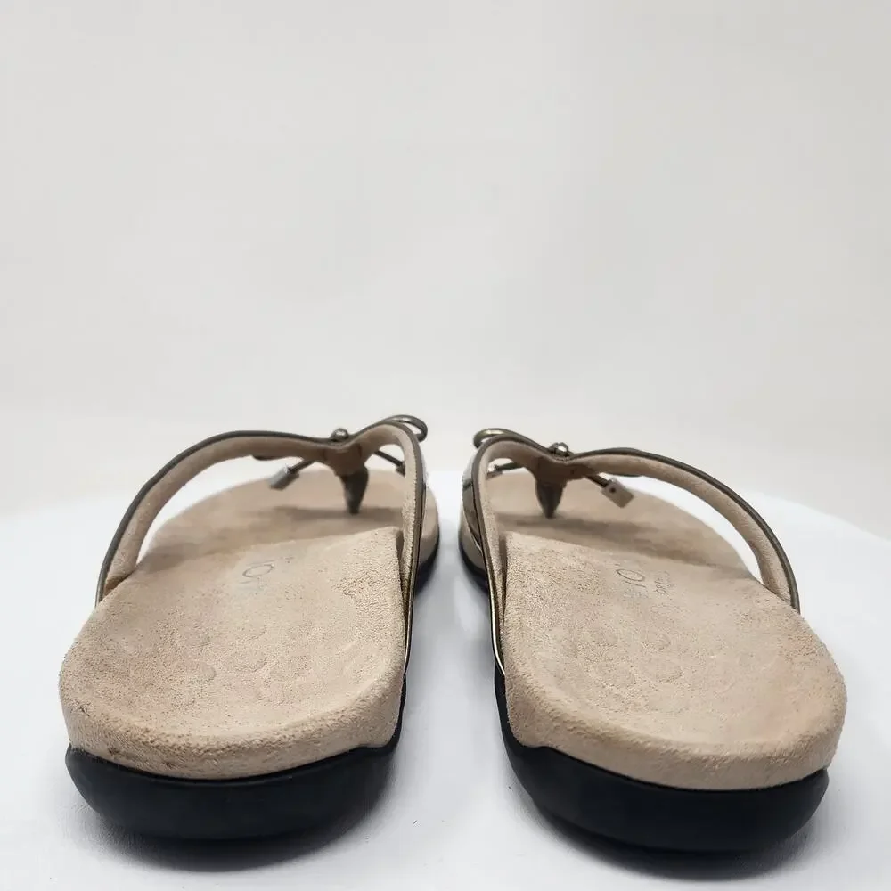 Vionic Bella II Flipflop Sandal Women 9 Champagne Gold Metallic Bow Comfort Shoe